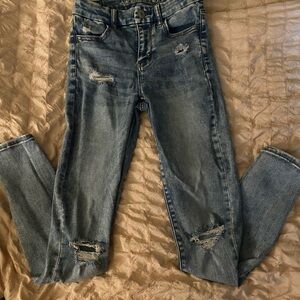 American Eagle Outfitters Distressed Skinny Jeans - Blue